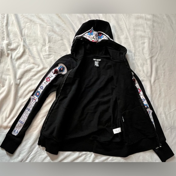 Hot Topic Black Skeleton Graphic Full Zip Hoodie Sweatshirt w Face Mask Sz Med - Picture 15 of 15